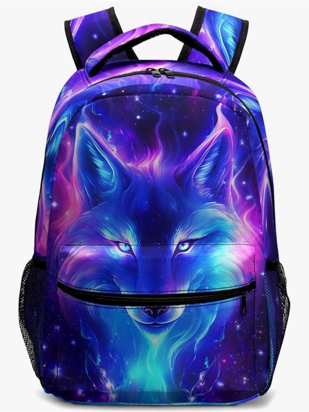 Galaxy Neon Wolf Backpack - Purple Blue Teal